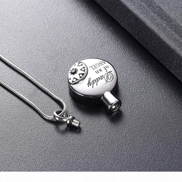 

carved " daddy of an angel " cremation jewelry for dad memorial - sun & round stainless steel memorial urn pendant hold ashes ijd1, Silver