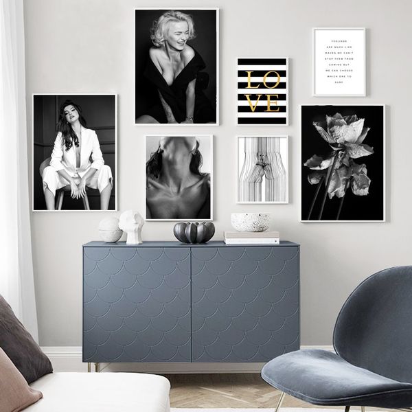 

wall art canvas painting flower elegant woman neck bare nordic posters and prints vintage wall pictures for living room decor
