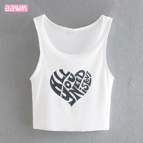 

women's tanks & camis simple letter printing vest casual sports short sleeveless chic female shirt cropped cotton, White