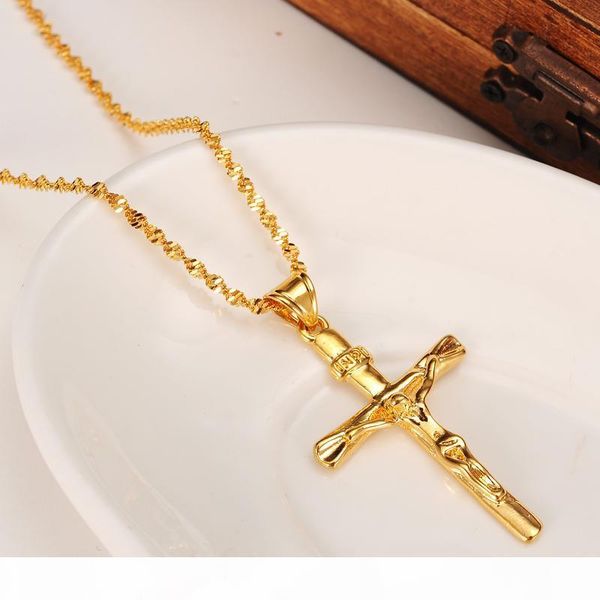 

o men cross necklace pendant women inri juses crucifix christianity jewelry 24k yellow solid gold gf inbi jesus of nazareth king, Silver