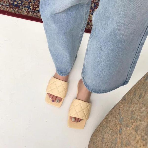 

square toe women flats slippers slip on sewing design shallow slip on flats beach shoes fashion summer flip flops mules slippers cs07, Black