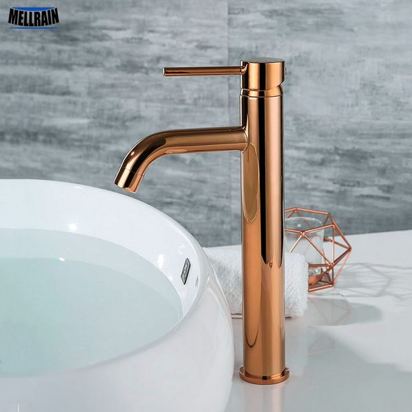 

bathroom basin faucet rose gold & black brass single hole water mixer brushed gold & cold mixer tap