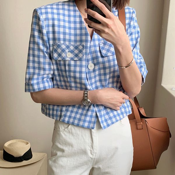 

women's jackets [ewq] 2021 summer v-neck two-button multi-pocket loose short jacket korean style casual fashion trend thin coats qv7110, Black;brown