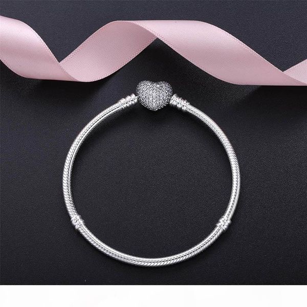 

authentic 925 sterling silver bracelet fit designer charms heart pave cz bangle with box european beads real silver jewelry for women, Golden;silver