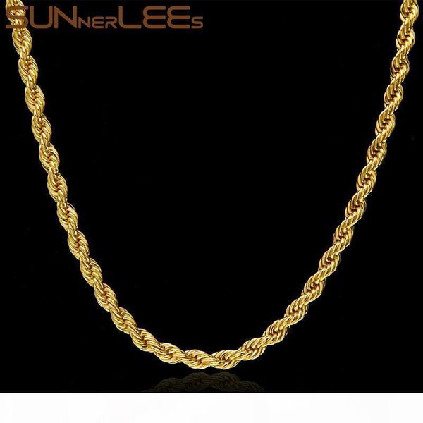 

e sunnerlees 2mm ~6mm rope twisted chain necklace silver rose gold color men women fashion jewelry gift c44 n