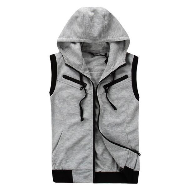 

selling autumn clothing men's slim fit hooded cool multi-zipper waistcoat sleeveless vest men's tile figure, Black;blue