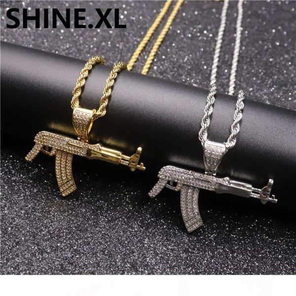 

mens ожерелье iced out ak-47 оборотный пистолет пистолеты gun hip hop золото серебро кристалл ожерелье, Silver