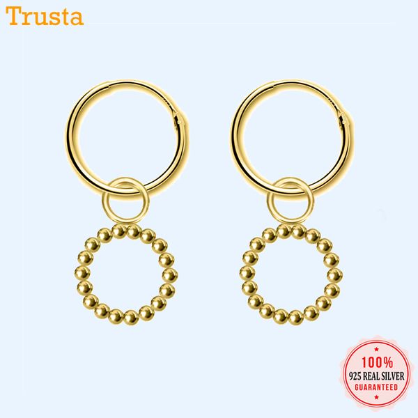 

trustdavis genuine fashion 925 sterling silver lovely hollow round hoop earrings for women wedding party jewelry gift da476, Golden;silver
