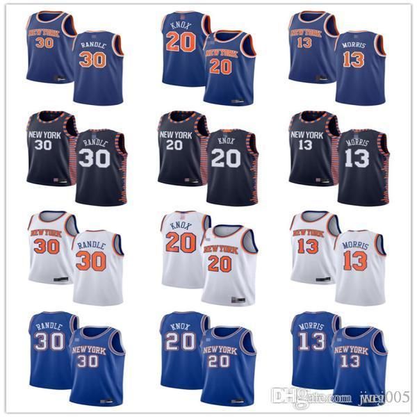 

mens womens youth new york knicks 30 julius randle 20 kevin knox 13 marcus morris blue white custom basketball jerseys, Black;red