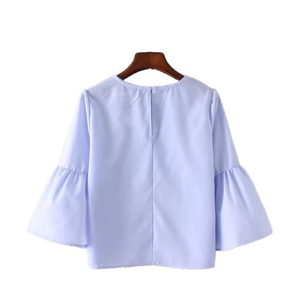 

blackday autumn women shirt new loose casual t-shirt elegant pearls o-neck 3/4 flare sleeve tees blusas awedru, White