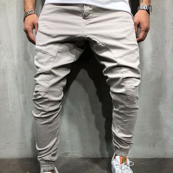

men trousers men casual sports pants pencil pants solid color mid-waist fashion drawstring, Black