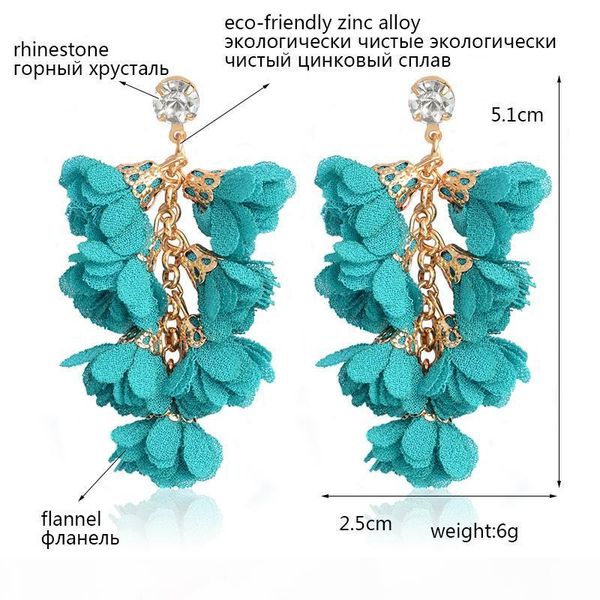 

winter charm romantic drop flowers beige pink blue grey colorful tassels drop earrings bohemia ethnic boho earrings, Silver