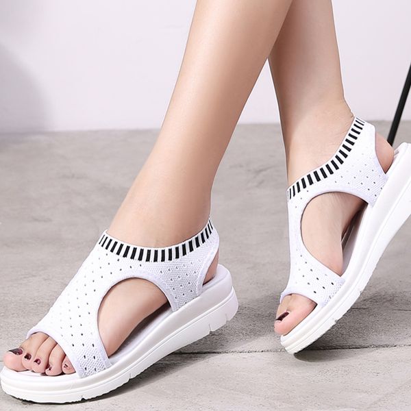 

wholesale 2020 women's wedge shoes summer women's comfortable sandals slip-flat sandals platform sandals, Black