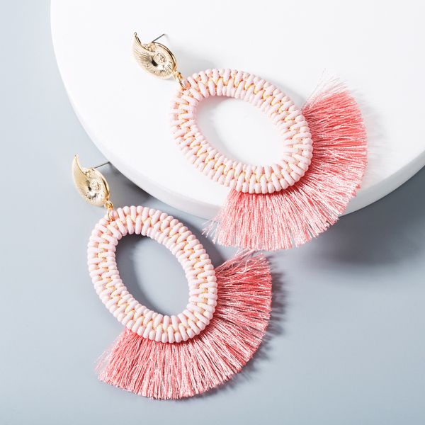 

ethnic style earrings female european and american fashion pink versatile bohemian tassel earrings long alloy white earrings eh011, Golden