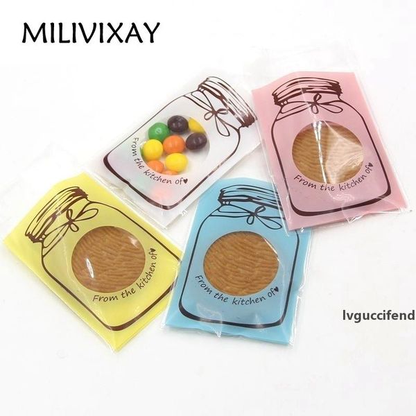 

milivixay 100pc bottle pattern self adhesive candy bag wedding birthday party plastic biscuit cookie chocolate candy wrapping