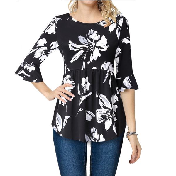 

vfemage womens scoop round neck ruffle bell sleeves flowy shirred pleated high low hem work office casual tunic blouse 741, White