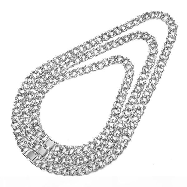 

hip hop jewelry iced out 18k gold plated full rhinestone curb miami cuban link chain necklace men bling rapper accessories 4 size length, Silver