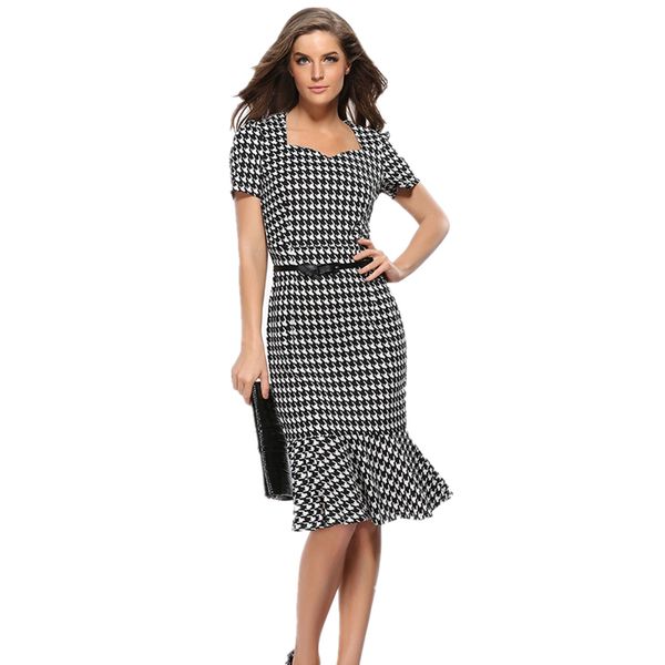

хаундстут lattice тонкий русалка night платье лета женщин lady элегантный hip с коротким рукавом пакет карандаш платье с поясом plus size, Black;gray