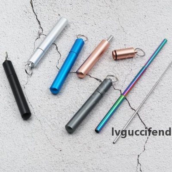 

fda portable reusable folding drinking straws stainless steel metal telescopic foldable straws with aluminum case & cleaning brush zza1433