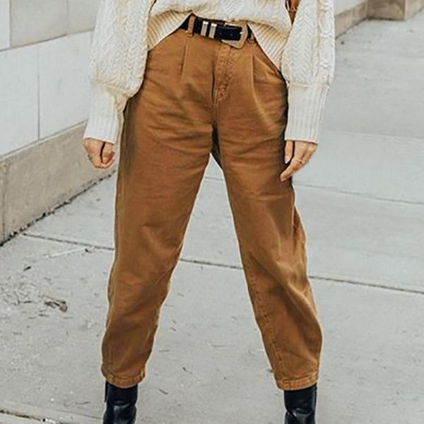 

women streetwear pleated mom jeans high waist loose slouchy jeans pockets boyfriend pants casual ladies denim trousers, Blue