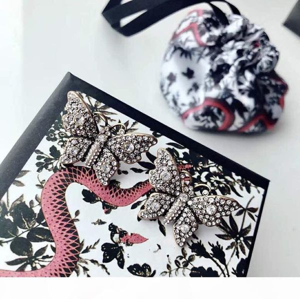 

vintage classic designer white gold full crystal butterfly charm stud earrings for women jewelry, Golden