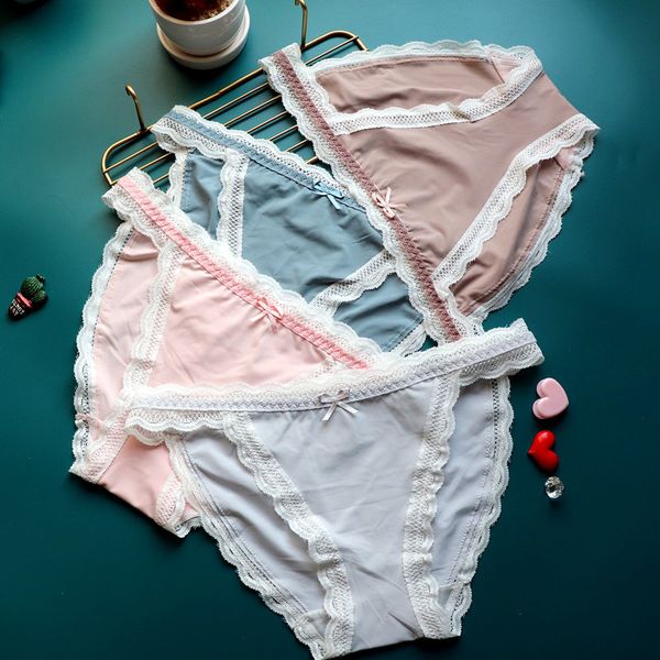 

missnanda woman lace low waist panties nylon silky high elasticity package hip underwear ice silk comfortable briefs, Black;pink