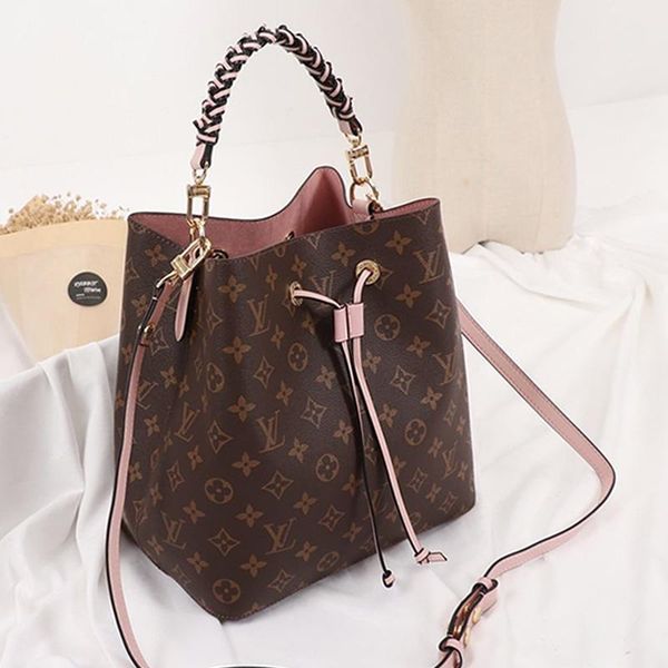 

leather womens bucket bag vintage design handbag drawstring shoulder bag ladies messenger crossbody bags handle tote leather bag