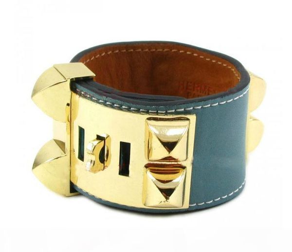 

bracelets four rivets wide leather bracelets women men gold silver cdc punk width 3.8cm bracelet fine jewelry, Golden;silver