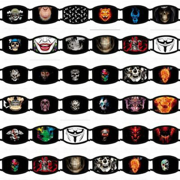

khaki skull face mask reusable cartoon print cubrebocas de sonrisa ultraviolet proof washable running riding bike protective mask xbwme, Black