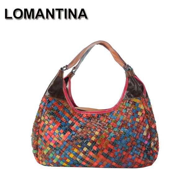 

lomantina brand large casual tote women's handbag shoulder knitting colorful real leather capacity bags for ladies purses