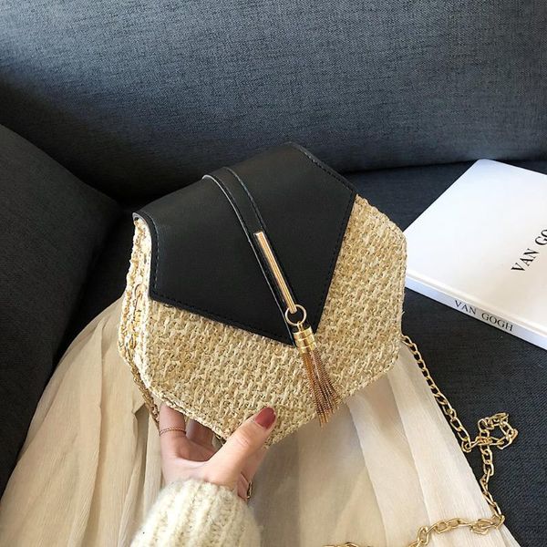 

сумки мода женщин ретро weave кожа кисточкой цепи crossbody мешок плеча засов лоскутная соломы ковш сумка для путешествий # t2g