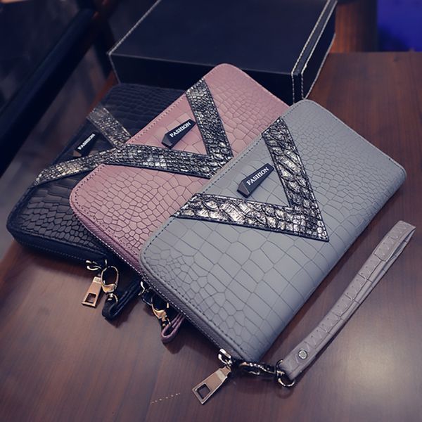 

2020 new long women wallets crocodile pattern women purse phone case wallet female coin purse money bag card holders, Red;black