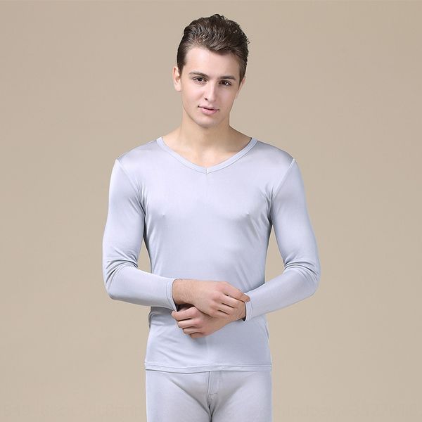 

mbbqe warm underwear and clothes new men's solid color v-neck silk double-sided knitted warm underwear set autumn clothes autumn pa, Black;white