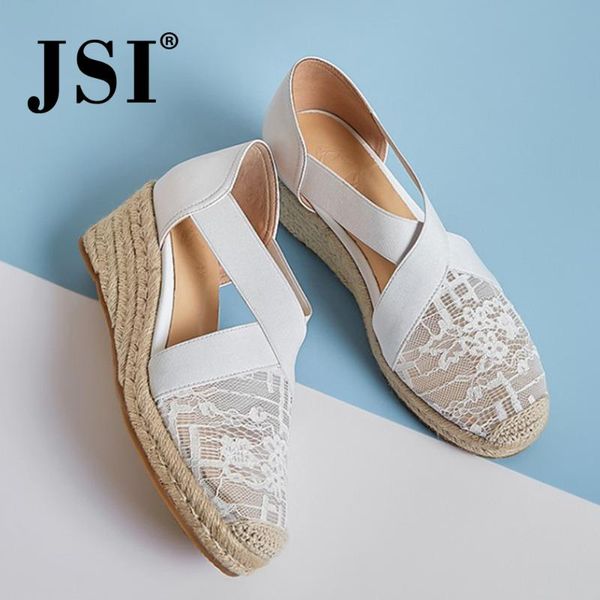 

jsi sandals white women lace upper design wedges flower high heel cross band sandals ladies round toe women jo580, Black