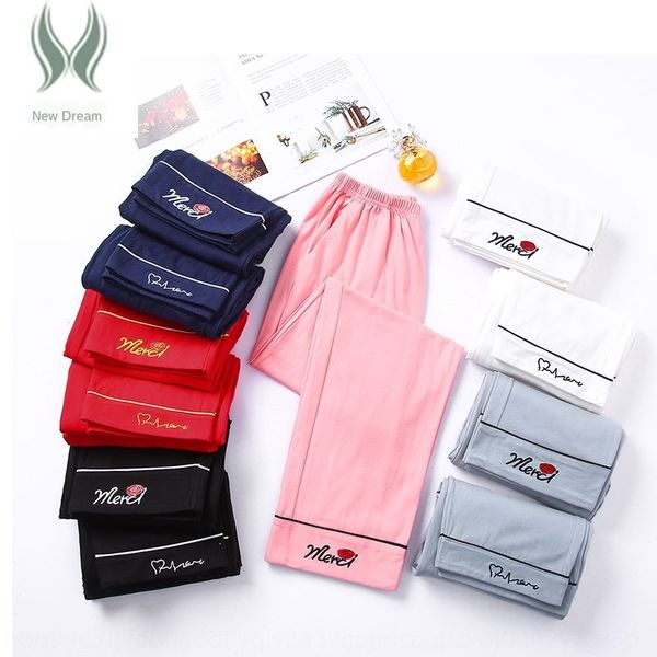

couple men's summer women's cotton season loose embroidered cotton solid color casual home casual pants home pants, Blue;red