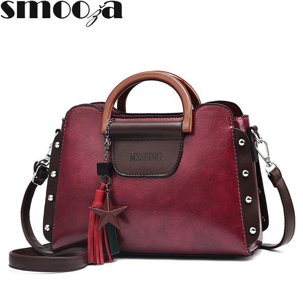 

smooza 2020 new fashion luxury women pu leather handbags vintage rivet tassel messenger bag for female ladies shoulder bag