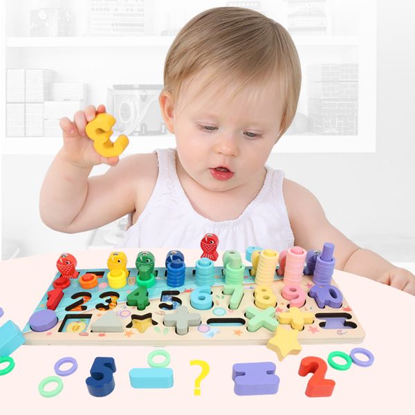 

montessori jigsaw wooden baby developmental educational math puzzles fishing digital shape match toys for children y200414