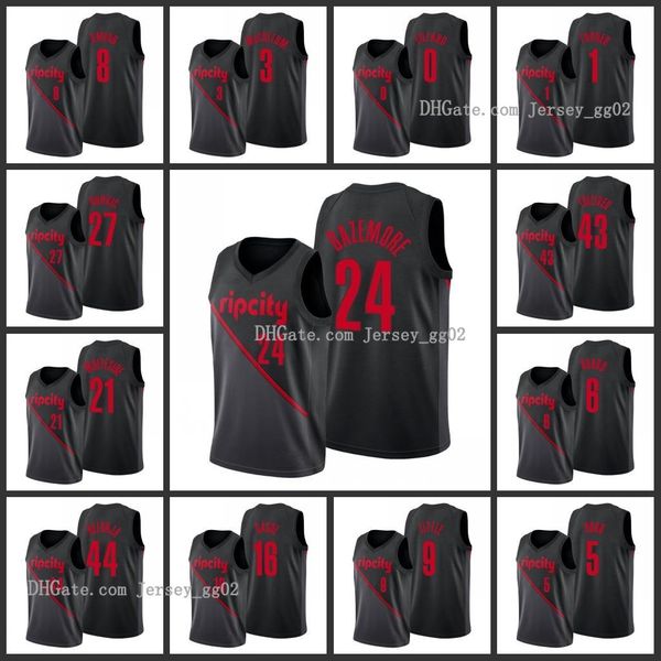 

portland nba trail blazers al-farouq aminu c.j. mccollum damian lillard evan turner kent bazemore nik stauskas men city jersey, Black