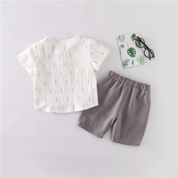 

a7slj flax suit 2-7 years linen set old breathable casual style baby boy non-hooded short sleeve class b children's summer suit two-pie