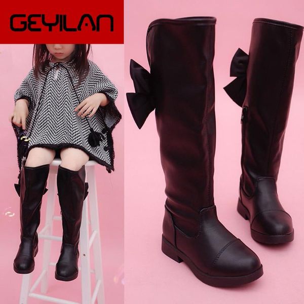 

girls over the knee boots fashion winter black pu leather long boots baby girls winter princess shoes kids dressing long booties, Black;grey