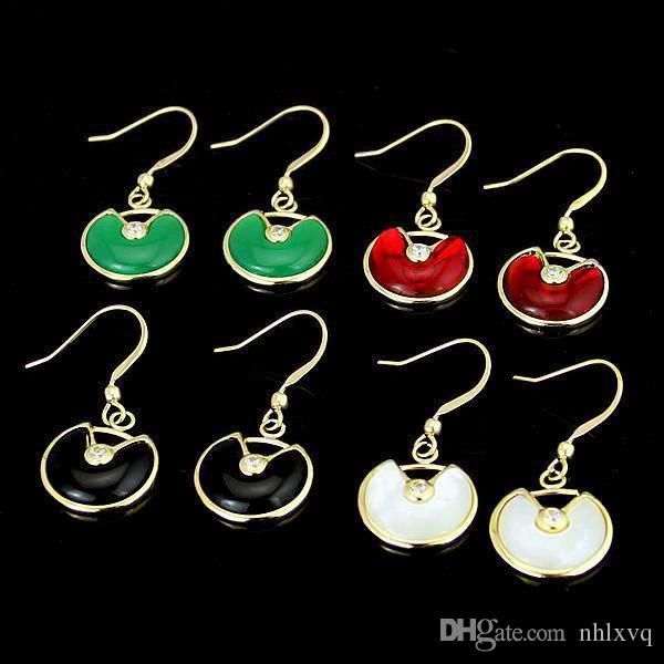 

2017/18 316l titanium steel jewelry wholesale red green agate ladies earrings 18k rose gold pendant 1.5cm female earrings, Silver