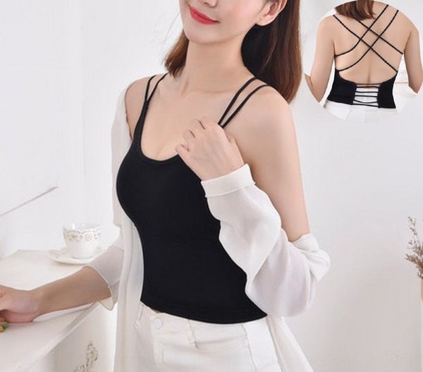 

fupge 2020 new spring and summer cross camisole underwear shirt backless beauty back hollow chest base shirt underwear anti-exposure belt ch, White