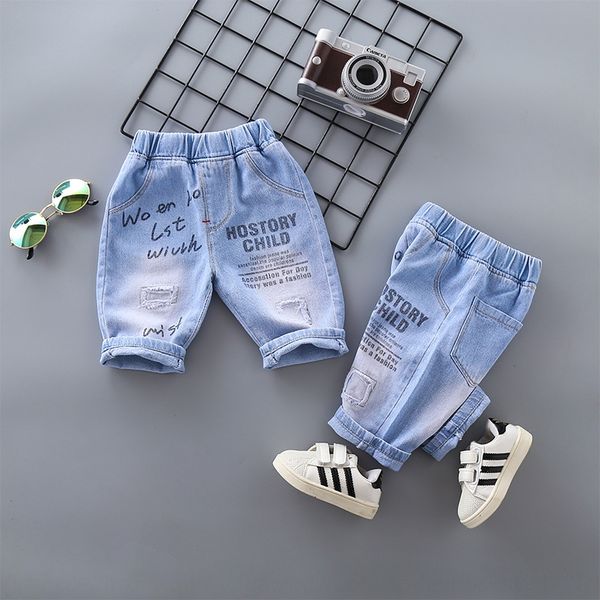

men's summer 2020 and pants and jeans new children's blue capri pants jeans letter printing korean style foreign style