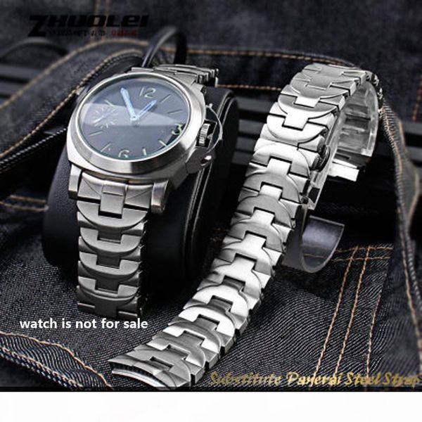 

suitable for pam441 111 watch men's steel band butterfly clasp bracelet 24mm solid stainless steel elbow watch strap 24mm, Black;brown
