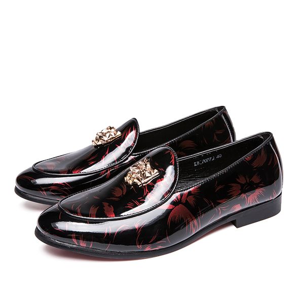 

2020 leather men shoes mens wedding dress shoes gold men loafers fashion metal decoration flats male, Black