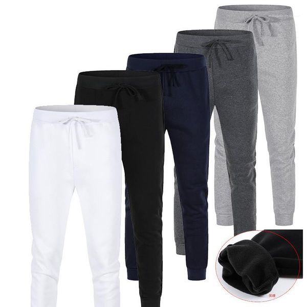 

autumn winter mens pants fleece slim sport warmth heavyweight mens designer sweatpants middle waist leggings 5color, Black