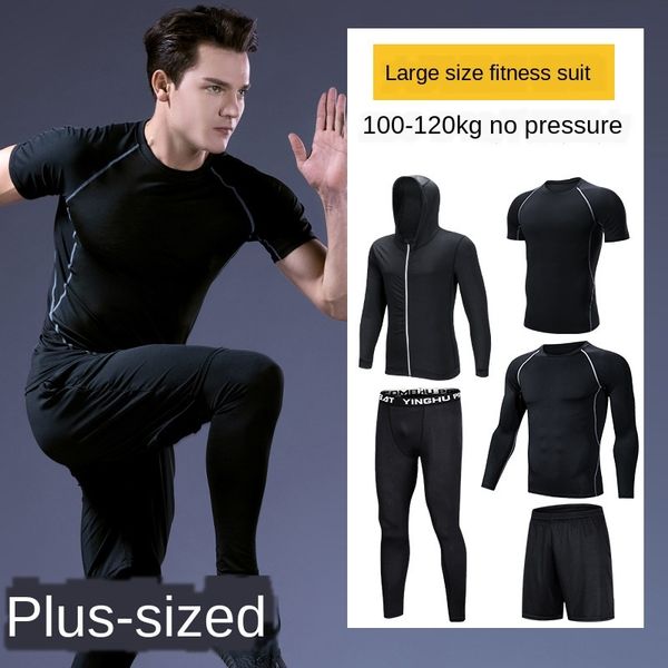 

rauum large size fitness suit men's fat tight breathable quick-drying gym sports morning running training large size clothing gym cloth, White;black