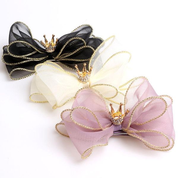 

baby girls barrette kids bokwnot barrettes children three-layer organza bowknot crown hairpins hair clip hair accessory, Slivery;white