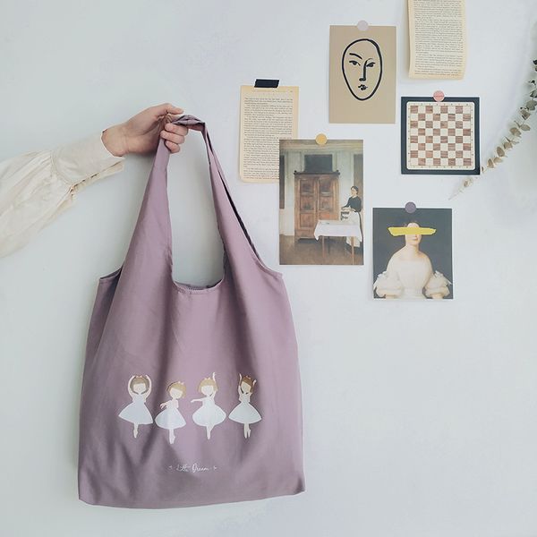 

korean version of the small fresh shoulder canvas bag literary large capacity bag female student purple handbag