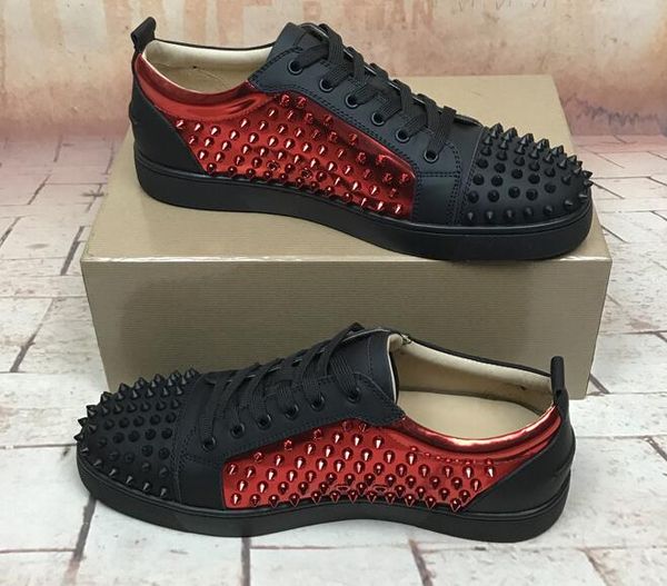 

дизайн обувь spike младший икроножных низкий красный bottom sneaker luxury party свадебная обувь из натуральной кожи шипы шнуровке повседнев, Black